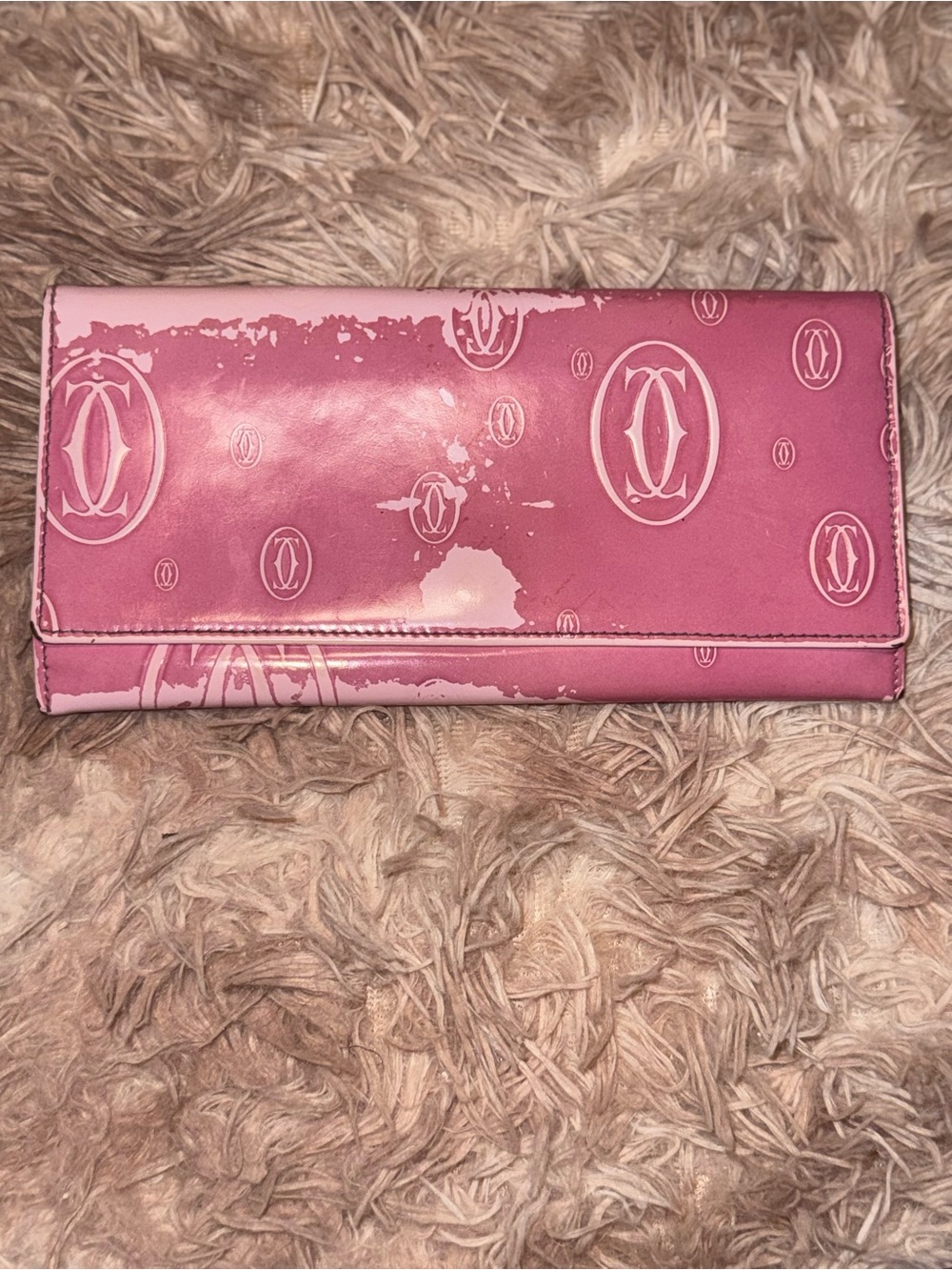 Vintage Cartier Paris Pink Double C Long Wallet — Distressed